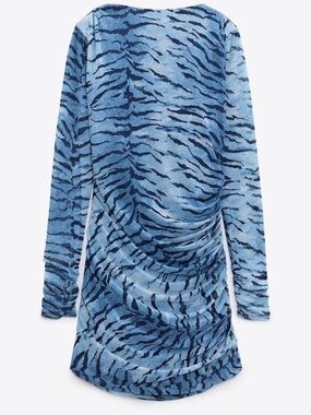 NWT Zara Blue Zebra Print Mini Dress  Size XL